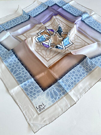 Levidor Tivil İpek Eşarp 46834 Bej - Mavi Karışık Desen