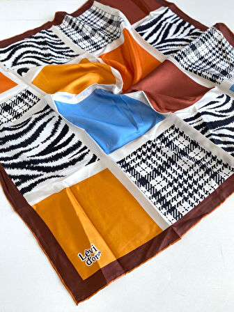 Levidor Tivil İpek Eşarp 46848 Turuncu - Kahverengi Karışık Desen