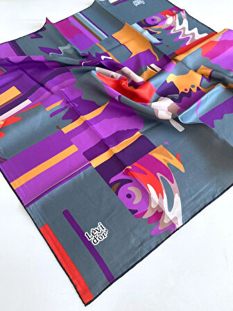 Levidor Tivil İpek Eşarp 46854 Gri Rengi Karışık Desen