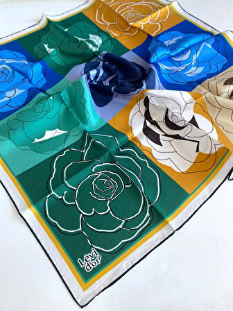 Levidor Tivil İpek Eşarp 46923 Yeşil - Krem Karışık Desen