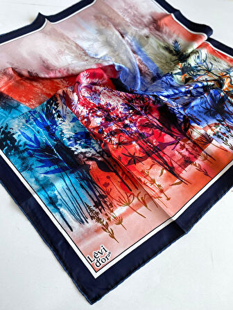 Levidor Tivil İpek Eşarp 46933 Lacivert Karışık Desen