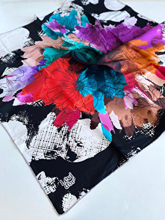 Levidor Tivil İpek Eşarp 46950 Siyah Karışık Desen