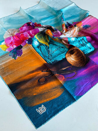 Levidor Tivil İpek Eşarp 46957 Turuncu Karışık Desen