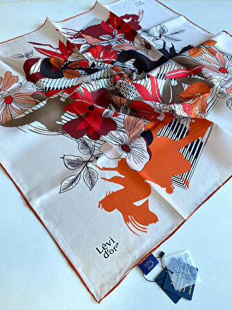 Levidor Tivil İpek Eşarp 40084 Turuncu Karışık Desen