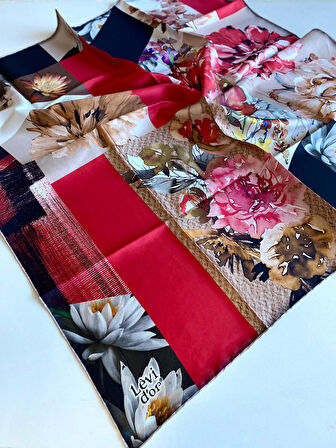 Levidor Tivil İpek Eşarp 40040 Kırmızı Karışık Desen