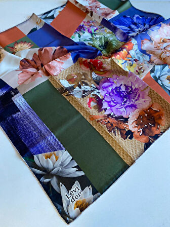 Levidor Tivil İpek Eşarp 40041 Yeşil Karışık Desen