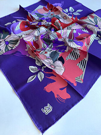 Levidor Tivil İpek Eşarp 40087 Mor Karışık Desen