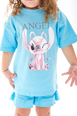 Yeni Sezon Kabartma Baskılı T-shirt ve Şort Alt Üst Kız Çocuk Takım (18 ay-12 Yaş)