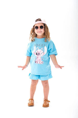 Yeni Sezon Kabartma Baskılı T-shirt ve Şort Alt Üst Kız Çocuk Takım (18 ay-12 Yaş)