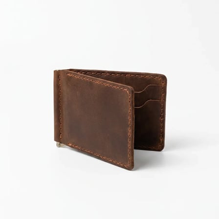 %100 El İşçiliği Hakiki Deri Para Maşalı Erkek Cüzdanı Klipsli Mini Kartlık 7x12 cm