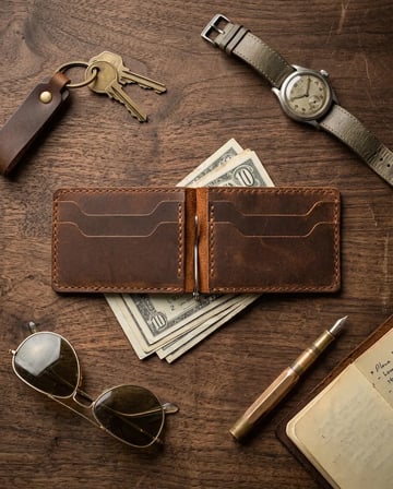 %100 El İşçiliği Hakiki Deri Para Maşalı Erkek Cüzdanı Klipsli Mini Kartlık 7x12 cm