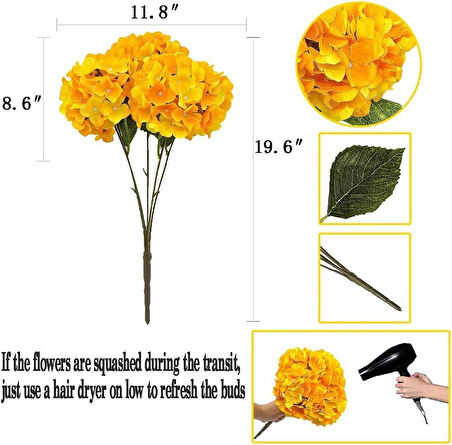 Yapay Çiçek Ortanca Çiçeği Demeti 43 cm Sarı Turuncu