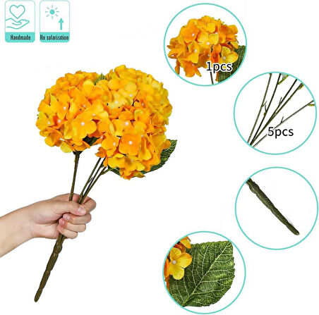 Yapay Çiçek Ortanca Çiçeği Demeti 43 cm Sarı Turuncu