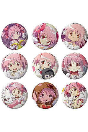 Puella Magi Madoka Magica Temalı 9 Adet Rozet 58 mm