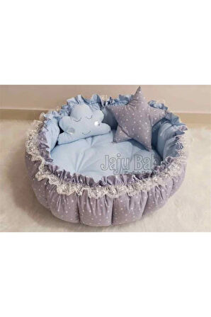 Gri Ve Mavi Tasarım Açılır Kapanır Oyun Minderi Bebek Yuvası Jaju-babynest Anne Yanı