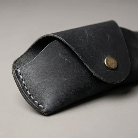 %100 Hakiki Deri Çıtçıt Kapamalı Gözlük Kılıfı - Gri El Yapımı Gözlük Kabı ( 16 x 8,5 cm )