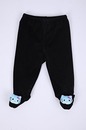 Babyhola Kadife Yelek Patikli Pantolon Unisex Bebek 2'li Set Siyah