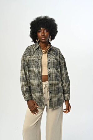 KADIN EKOSE DESENLİ ÇİFT CEPLİ GÖMLEK