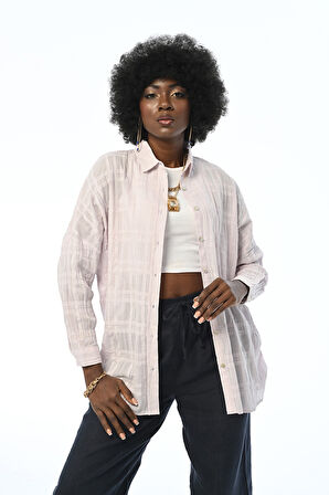 KADIN EKOSE DESENLİ %100 PAMUK KUMAŞ OVERSİZE GÖMLEK