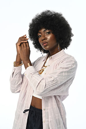 KADIN EKOSE DESENLİ %100 PAMUK KUMAŞ OVERSİZE GÖMLEK