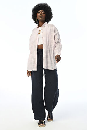 KADIN EKOSE DESENLİ %100 PAMUK KUMAŞ OVERSİZE GÖMLEK