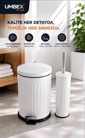 VİNTAGE BEYAZ SET AMORTİSÖRLÜ YAVAŞ KAPANIR ÇÖP KOVASI FIRCA 5 LT  