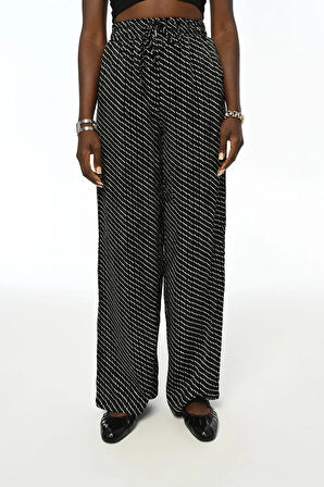 KADIN BELİ LASTİKLİ BOL PAÇA DESENLİ PANTOLON