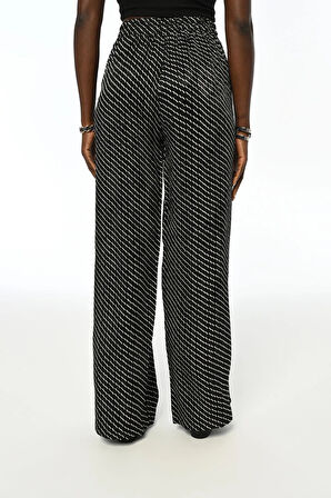 KADIN BELİ LASTİKLİ BOL PAÇA DESENLİ PANTOLON