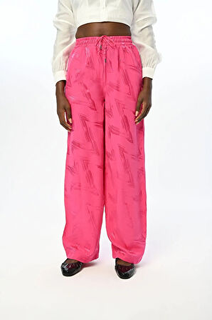 KADIN BELİ LASTİKLİ BOL PAÇA DESENLİ FUŞYA PANTOLON