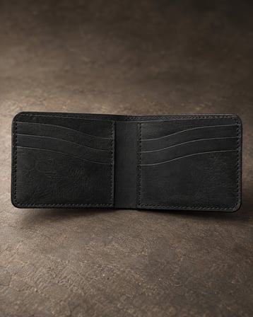 Hakiki Deri Erkek Cüzdan - Klasik Bifold, Kart Bölmeli, Şık, Uzun Ömürlü ve Kaliteli Tasarım (8,5 x 11 cm) - Siyah