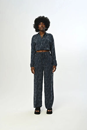 KADIN BELİ LASTİKLİ BOL PAÇA DESENLİ LACİ PANTOLON