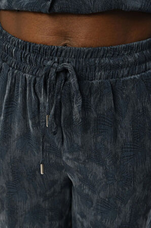 KADIN BELİ LASTİKLİ BOL PAÇA DESENLİ LACİ PANTOLON