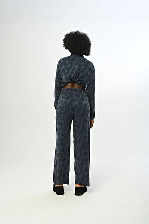 KADIN BELİ LASTİKLİ BOL PAÇA DESENLİ LACİ PANTOLON