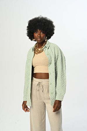 KADIN KARIŞIK DESENLİ MİNT RENK GÖMLEK