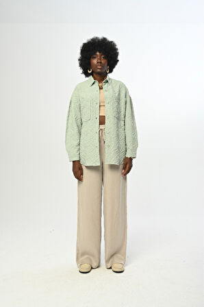 KADIN KARIŞIK DESENLİ MİNT RENK GÖMLEK