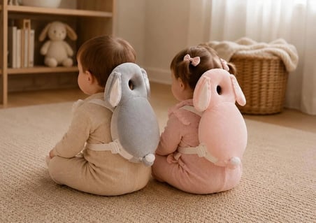 Teknor Bebek Baş Koruma Yastığı Tavşan Modeli ve İlk Adımlar İçin Düşme Önleyici Sırt Koruyucu  (Gri-Pembe)