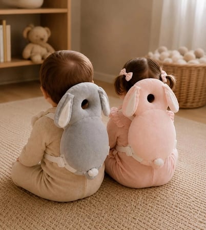 Teknor Bebek Baş Koruma Yastığı Tavşan Modeli ve İlk Adımlar İçin Düşme Önleyici Sırt Koruyucu  (Gri-Pembe)