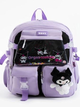TRG POLO Roxy Lila Kuromi Kore Kawaii Okul Çantası Seti – Sırt Çantası + Beslenme Çantası + Kalemlik