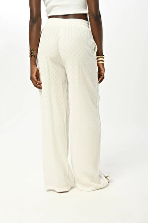 KADIN BELİ LASTİKLİ BOL PAÇA DESENLİ EKRU PANTOLON