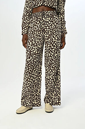 KADIN BELİ LASTİKLİ BOL PAÇA DESENLİ PANTOLON