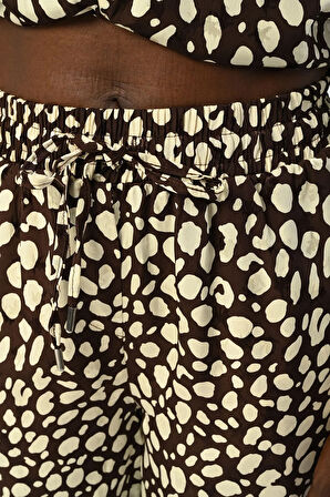 KADIN BELİ LASTİKLİ BOL PAÇA DESENLİ PANTOLON