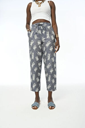 KADIN BELİ LASTİKLİ RAHAT KALIP DESENLİ PANTOLON