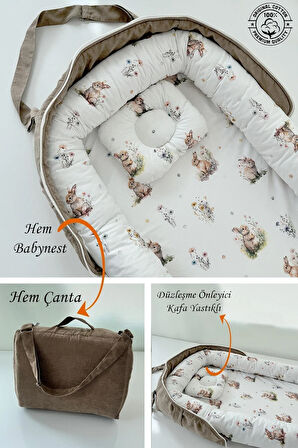 Jajubaby Tavşan Çantalı Babynest Bebek Çantası Taşınabilir Anne Yanı Yatağı