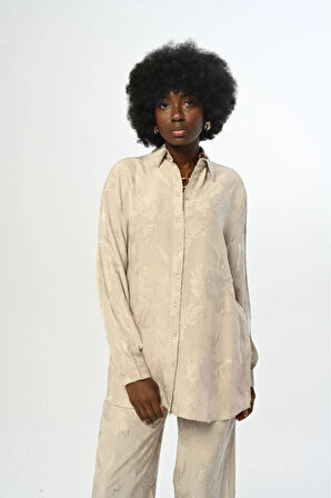 KADIN ÇİÇEK DESENLİ OVERSİZE KESİM GÖMLEK