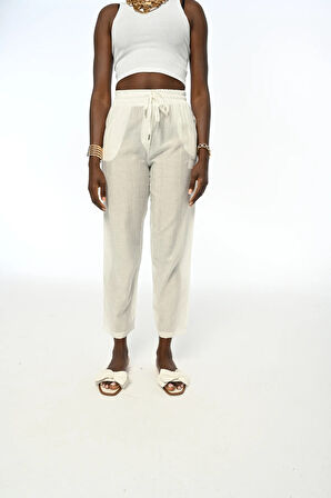 KADIN BELİ LASTİKLİ RAHAT KALIP DÜZ RENK PANTOLON