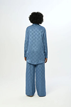 KADIN BELİ LASTİKLİ BOL PAÇA DESENLİ PANTOLON