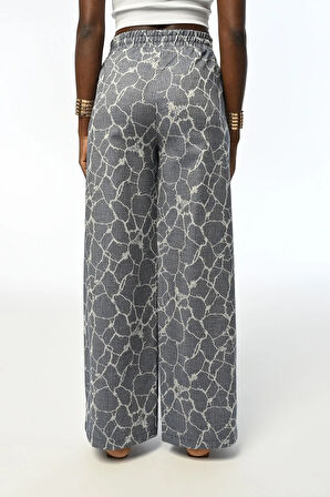 KADIN BELİ LASTİKLİ BOL PAÇA DESENLİ PANTOLON