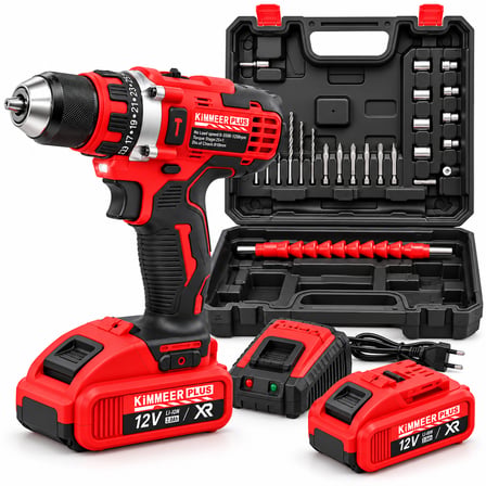 KIMMEER PLUS 12V 2.0Ah Çift Akülü Şarjlı Vidalama Matkap Seti 25+1 Tork 10 mm Mandren Çantalı Full Set