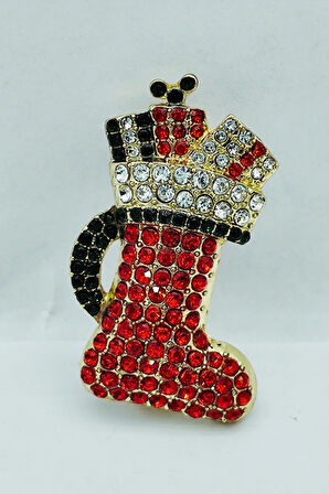 Kristal Taşlı Yılbaşı Çorabı Broş