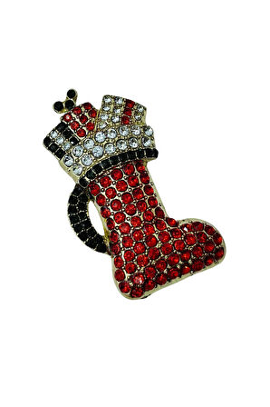 Kristal Taşlı Yılbaşı Çorabı Broş